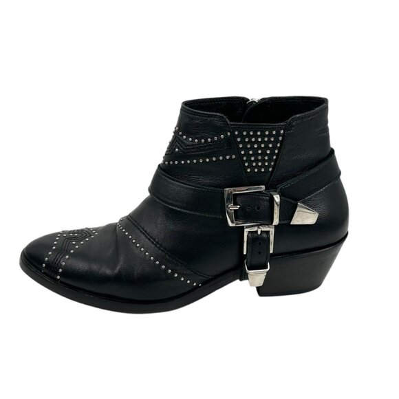 Anine Bing Bianca Black Studded Buckle Ankle Boots - Picture 5 of 13